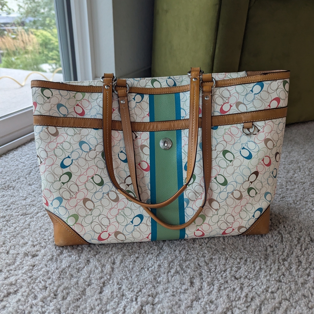 XL COACH CHELSEA HERITAGE Stripe Laptop Purse Handbag Tote